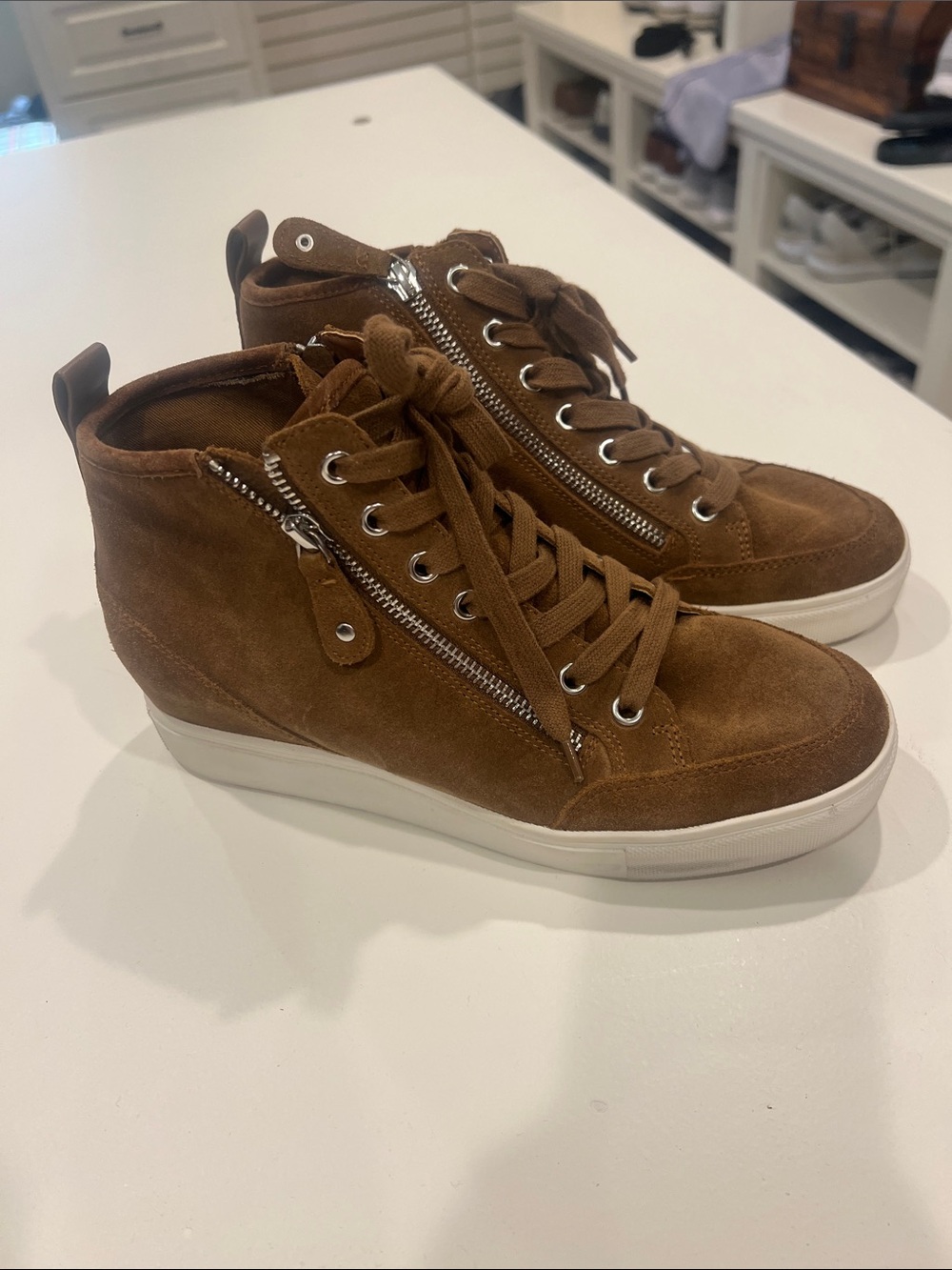 Steve Madden Brown Suede Wedge-Platform High-Top Sneakers